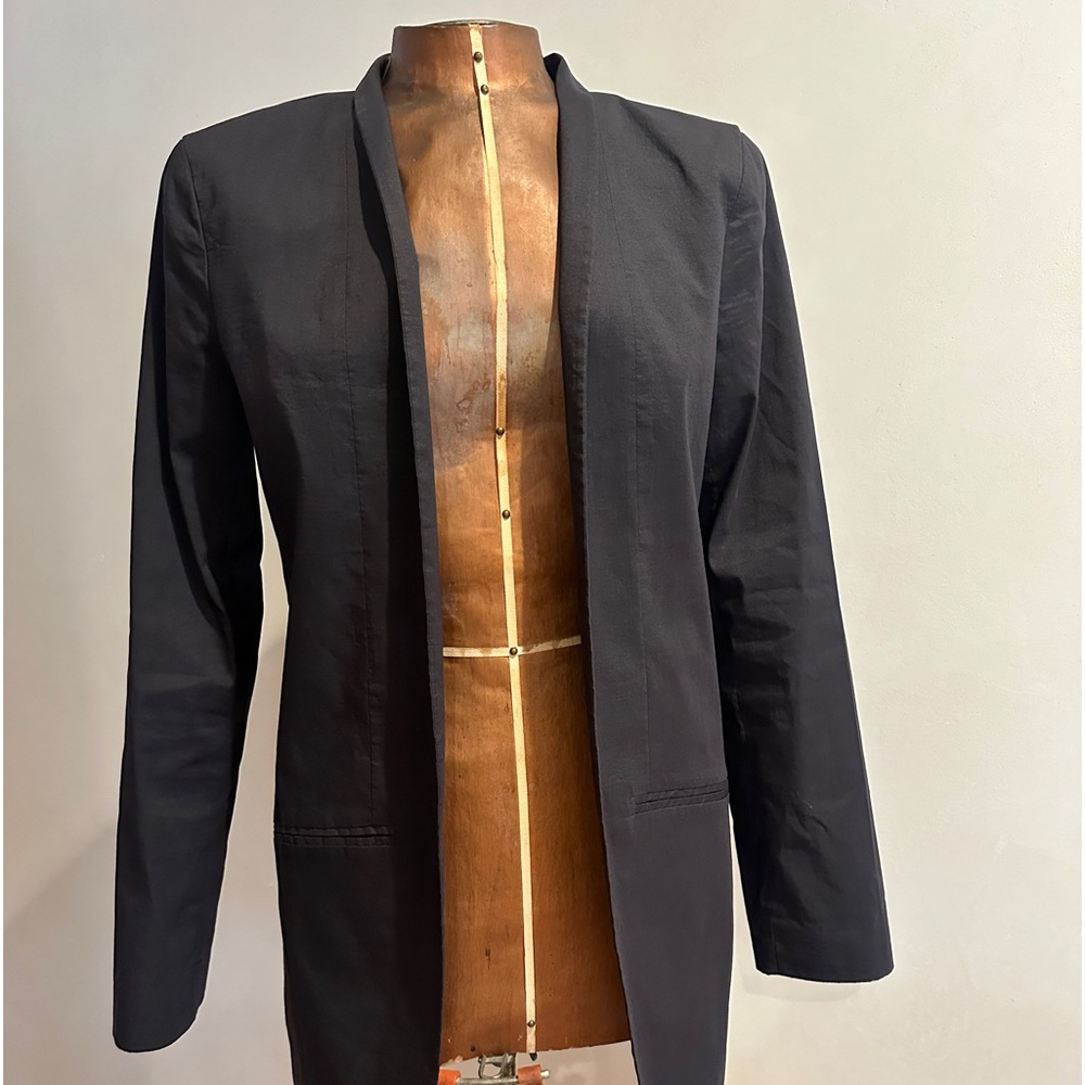 Eileen Fisher Ramie Stretch Blazer Black Polished Open-Front S/M